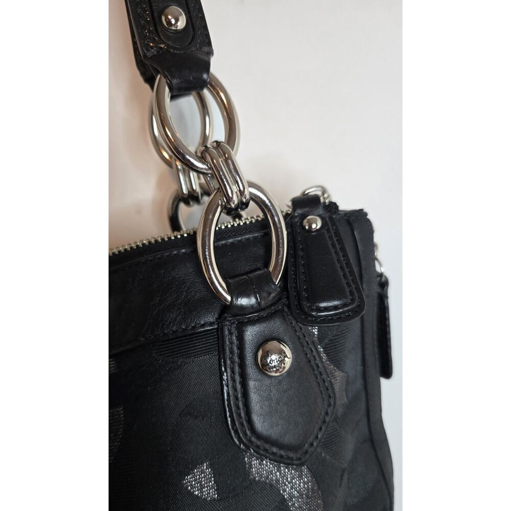 Coach Sig Kristin Metallic Zip Bag Tote Shoulder Bag Black/Silver 18286 - Picture 7 of 15